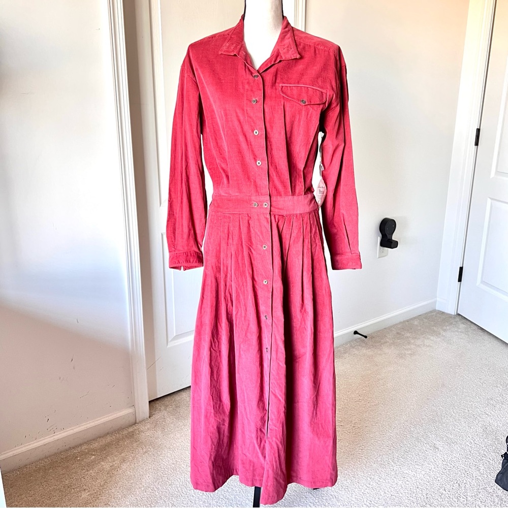 NWT Vintage EDDIE BAUER Petite Collared Button Down Corduroy Maxi Dress—SZ. MP